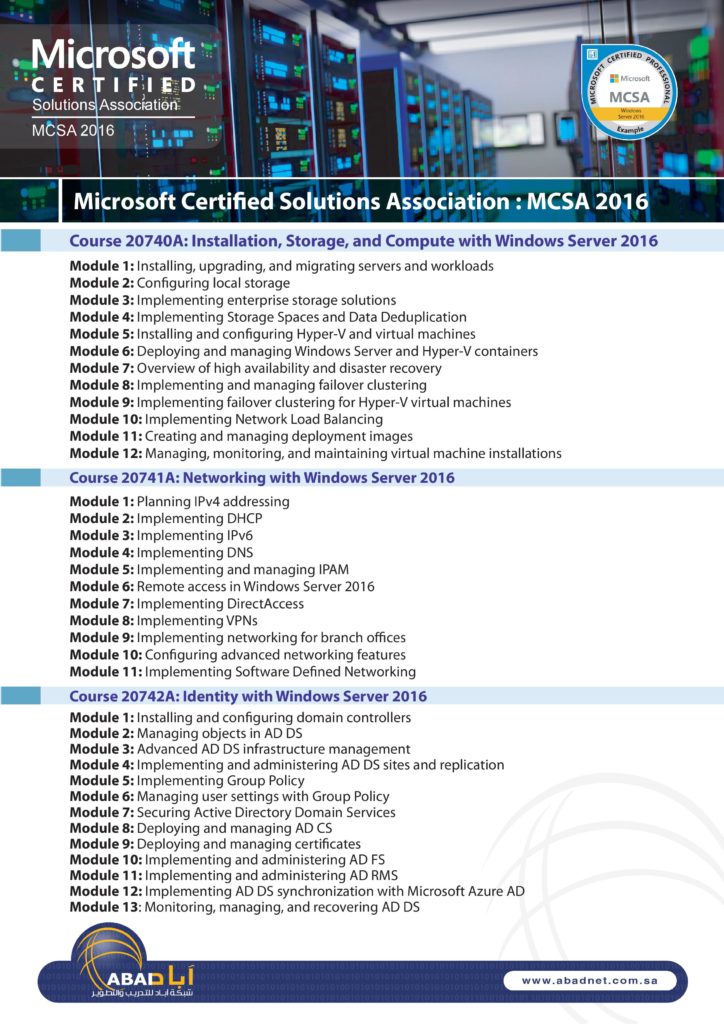 Mcsa microsoft certified solutions associate abadnet online 